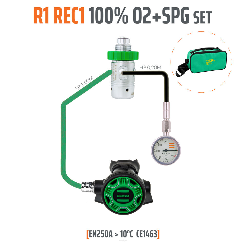 Automat R1 REC1 100% O2 M26x2 z manometrem, zestaw stage - EN250A > 10°C